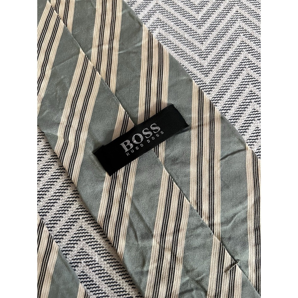 Vintage Hugo Boss Tiffany Turquiose Stripes Woven Silk Tie Necktie Made In Italy